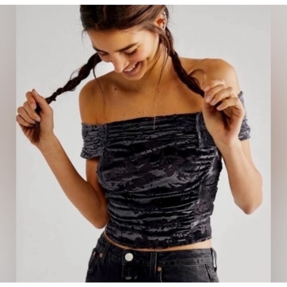 Free People Joni Bardot Velvet Off the Shoulder Blouse Size M